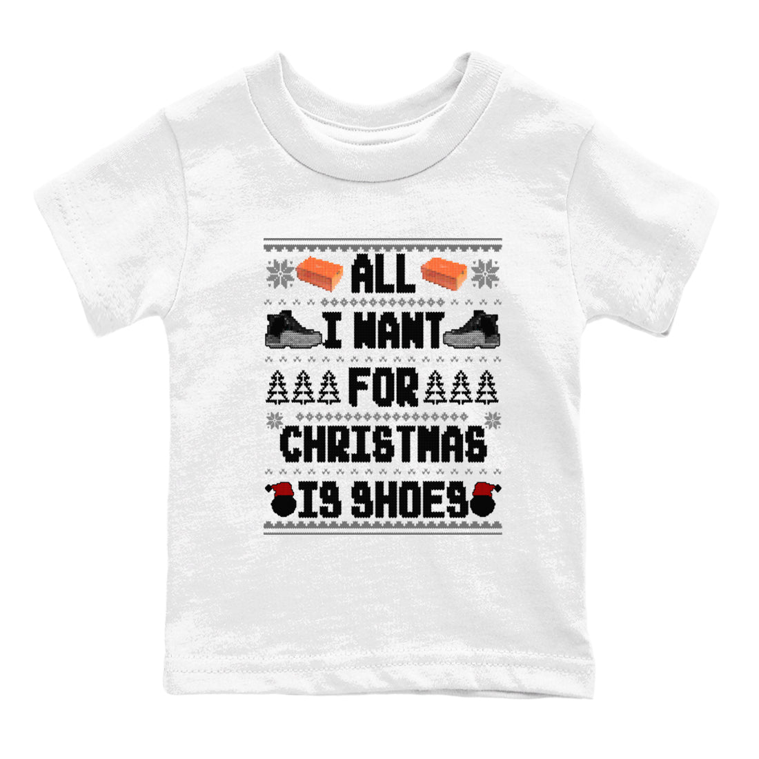 All I Want For Christmas Is Shoes SNRT Sneaker Tees Kids - Air Jordan 12 Black Wolf Grey