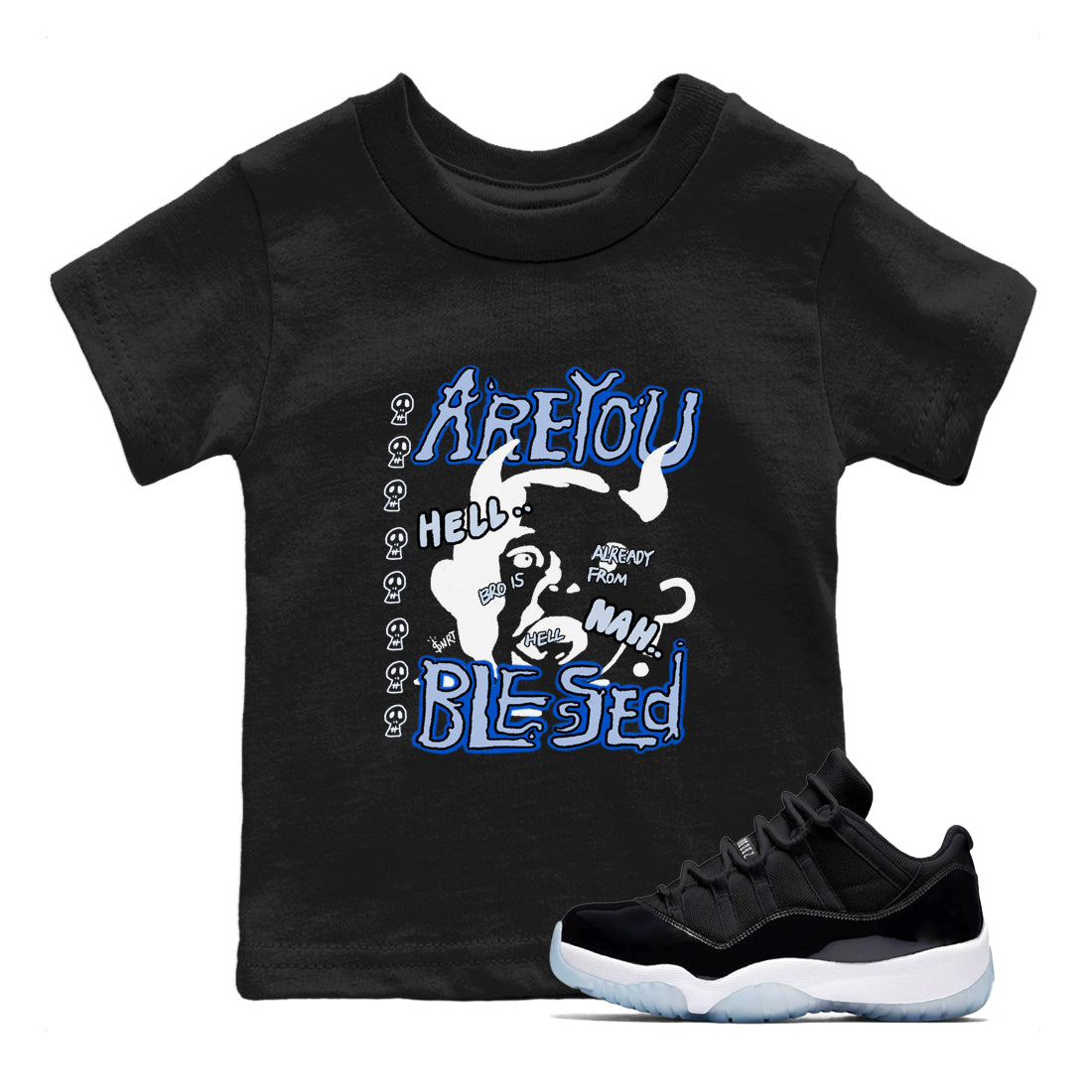 Are You Blessed snkmatch Tees Kids - Air Jordan 11 Black and Varsity Royal