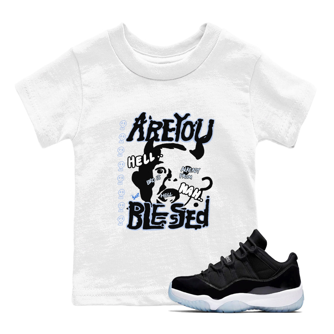 Are You Blessed snkmatch Tees Kids - Air Jordan 11 Black and Varsity Royal