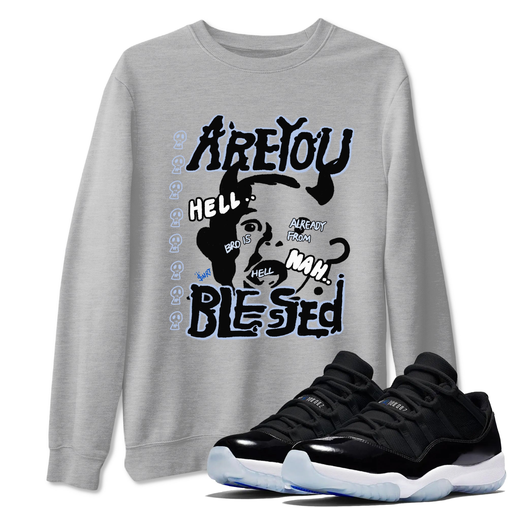 Are You Blessed snkmatch Tees - Air Jordan 11 Black and Varsity Royal