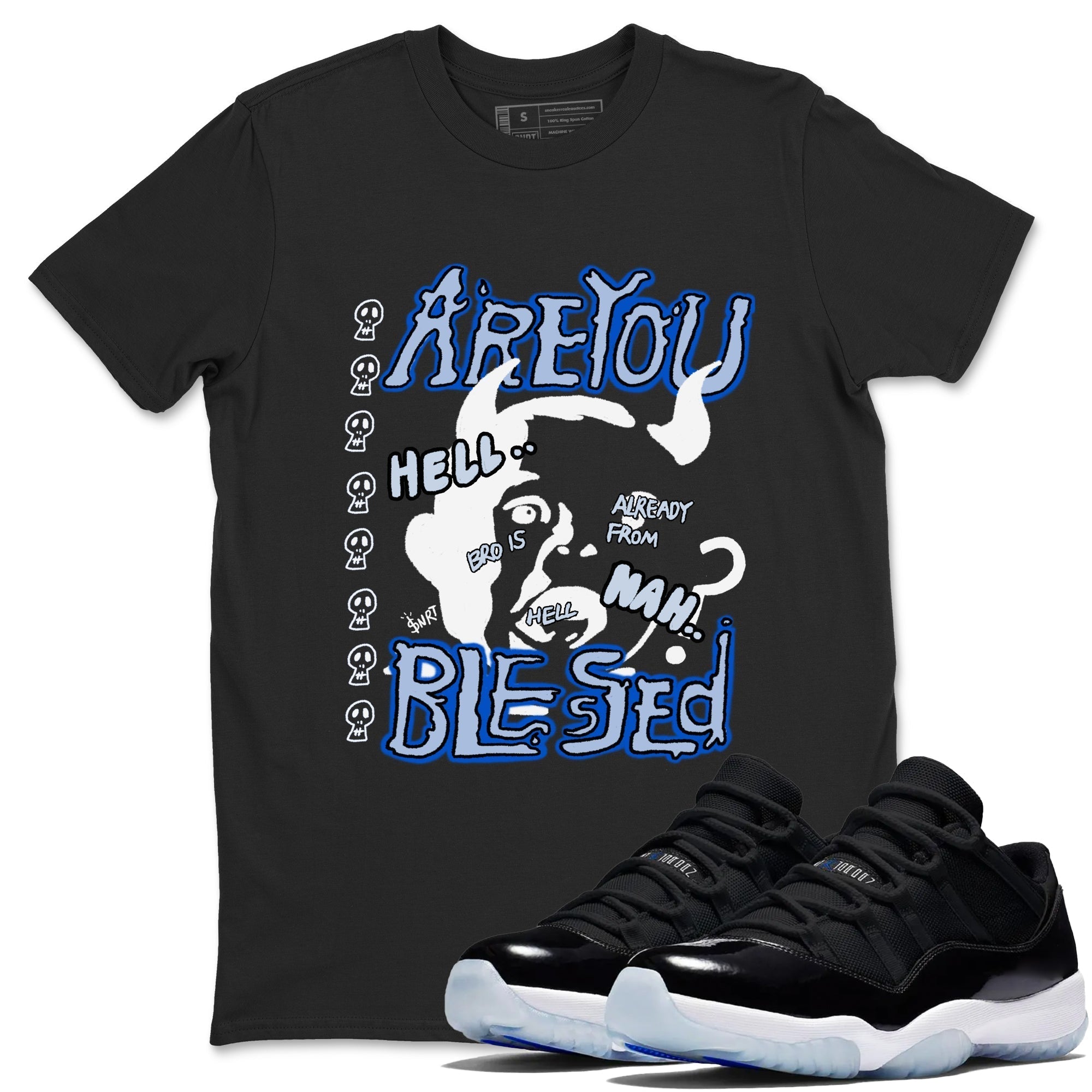 Are You Blessed snkmatch Tees - Air Jordan 11 Black and Varsity Royal