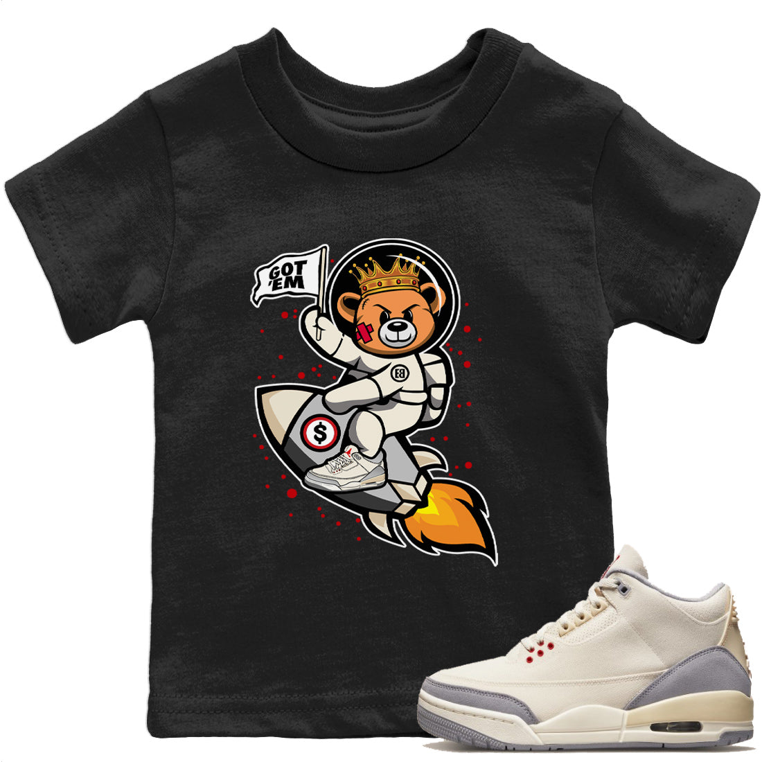 Astronaut Bear Kids Tops - Air Jordan 3 Muslin