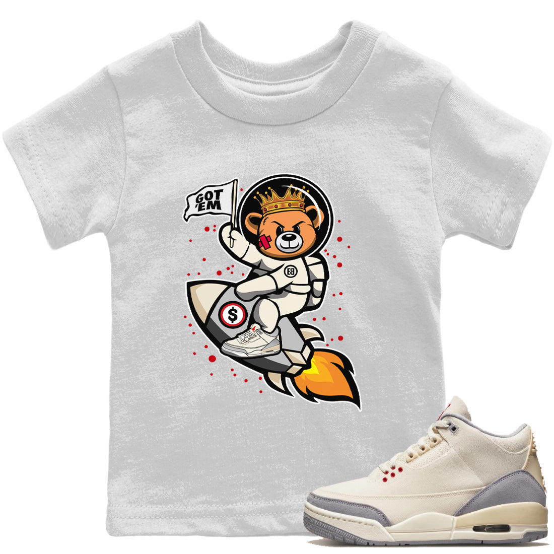 Astronaut Bear Kids Tops - Air Jordan 3 Muslin