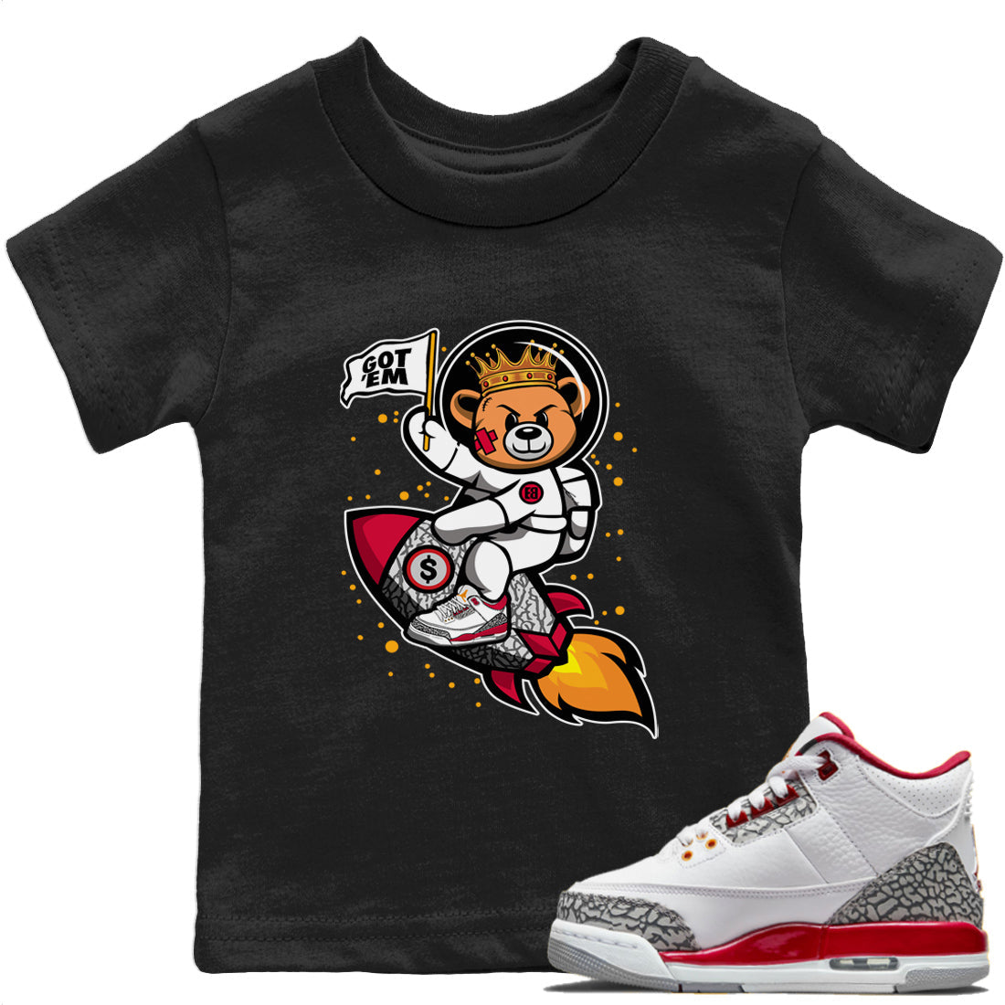 Astronaut Bear Kids Tops - Air Jordan 3 Cardinal