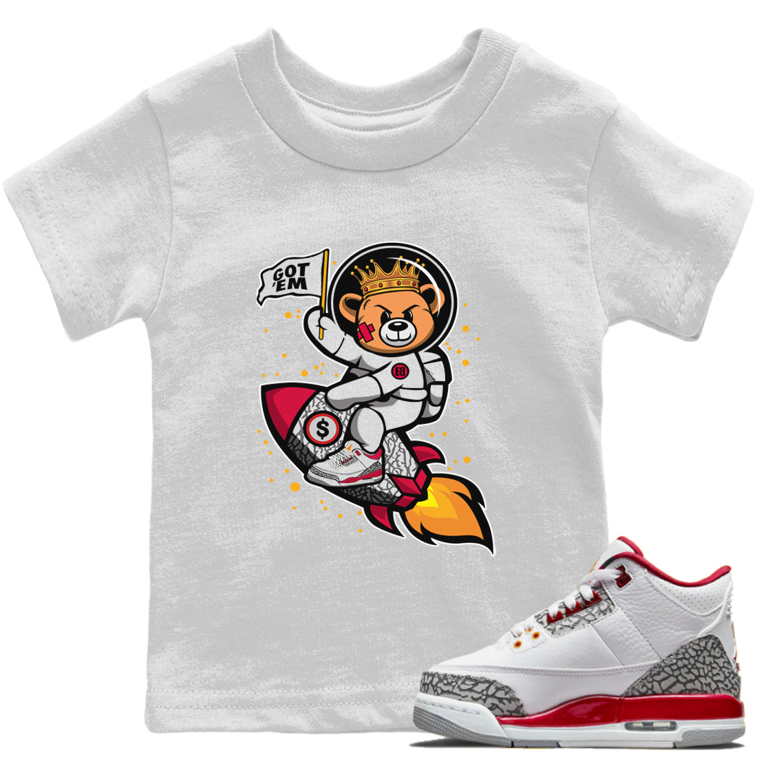 Astronaut Bear Kids Tops - Air Jordan 3 Cardinal