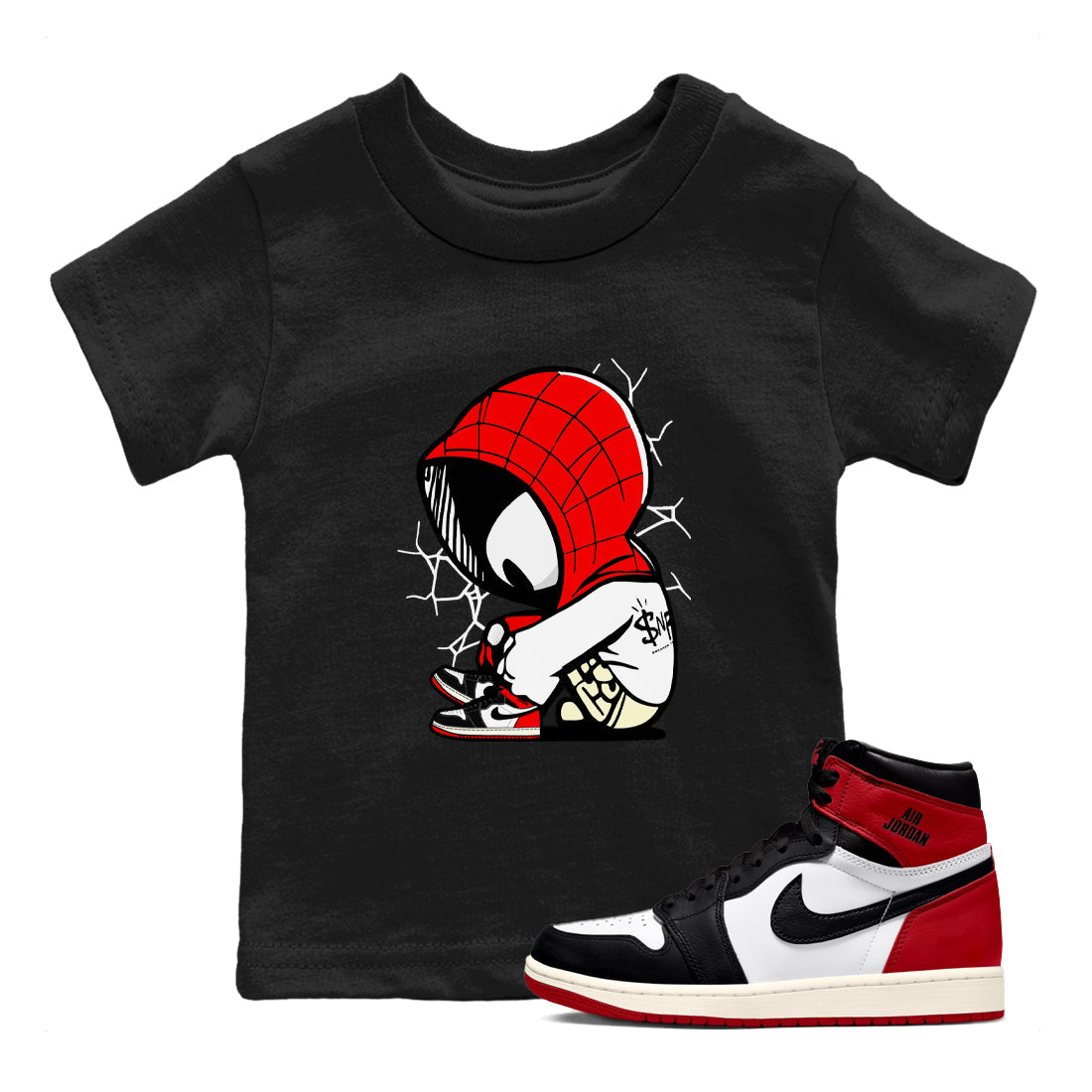 Baby Spider snkmatch Tees Kids - Air Jordan 1 Black Toe Reimagined