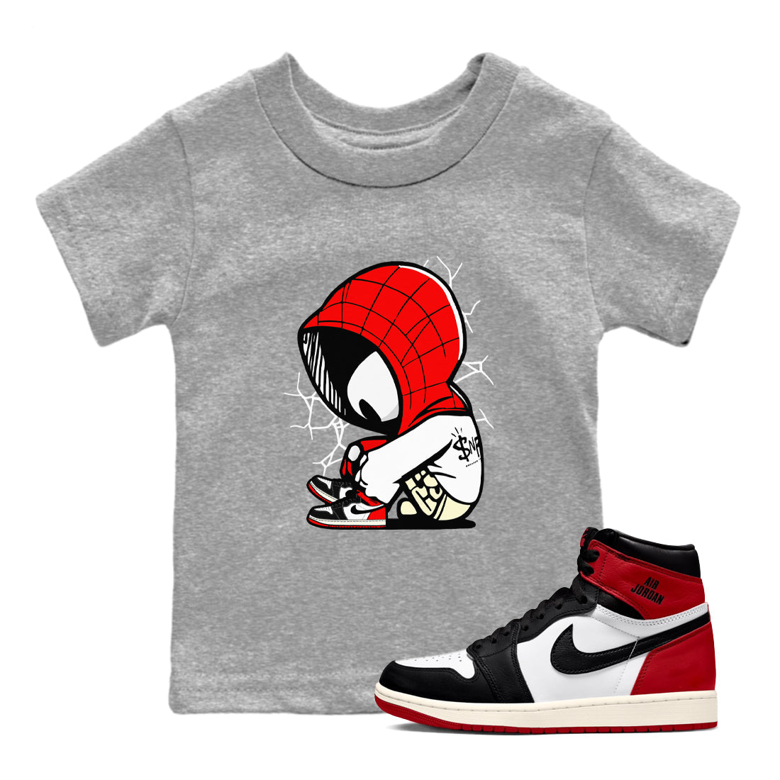 Baby Spider snkmatch Tees Kids - Air Jordan 1 Black Toe Reimagined