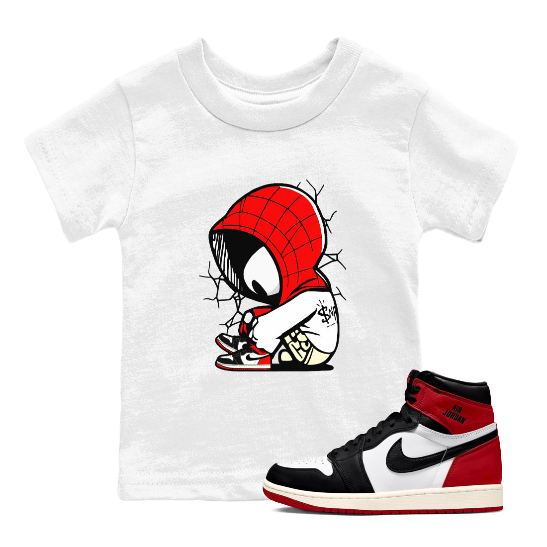 Baby Spider snkmatch Tees Kids - Air Jordan 1 Black Toe Reimagined