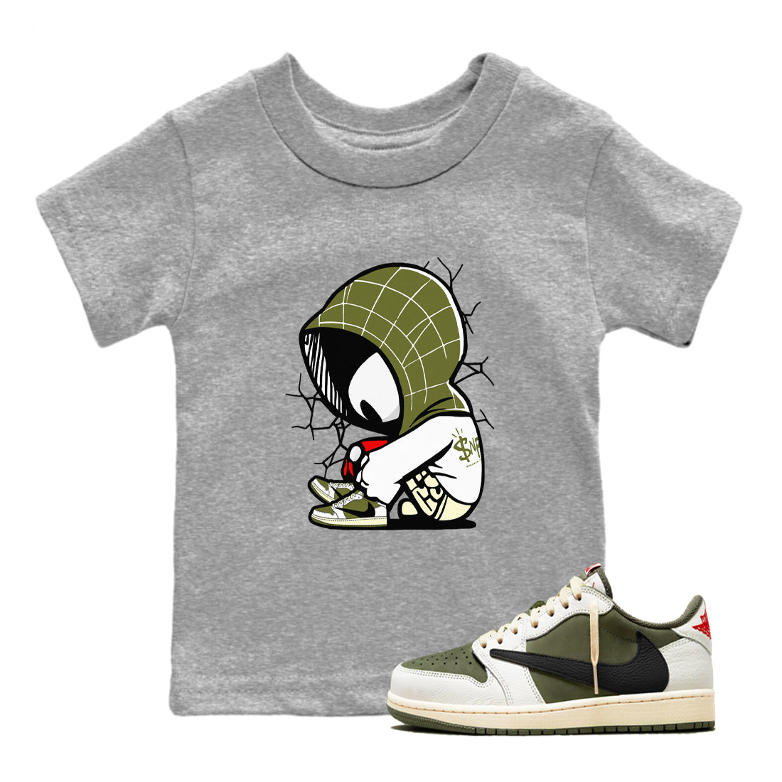 Baby Spider snkmatch Tees Kids - Air Jordan 1 Travis Scott Medium Olive