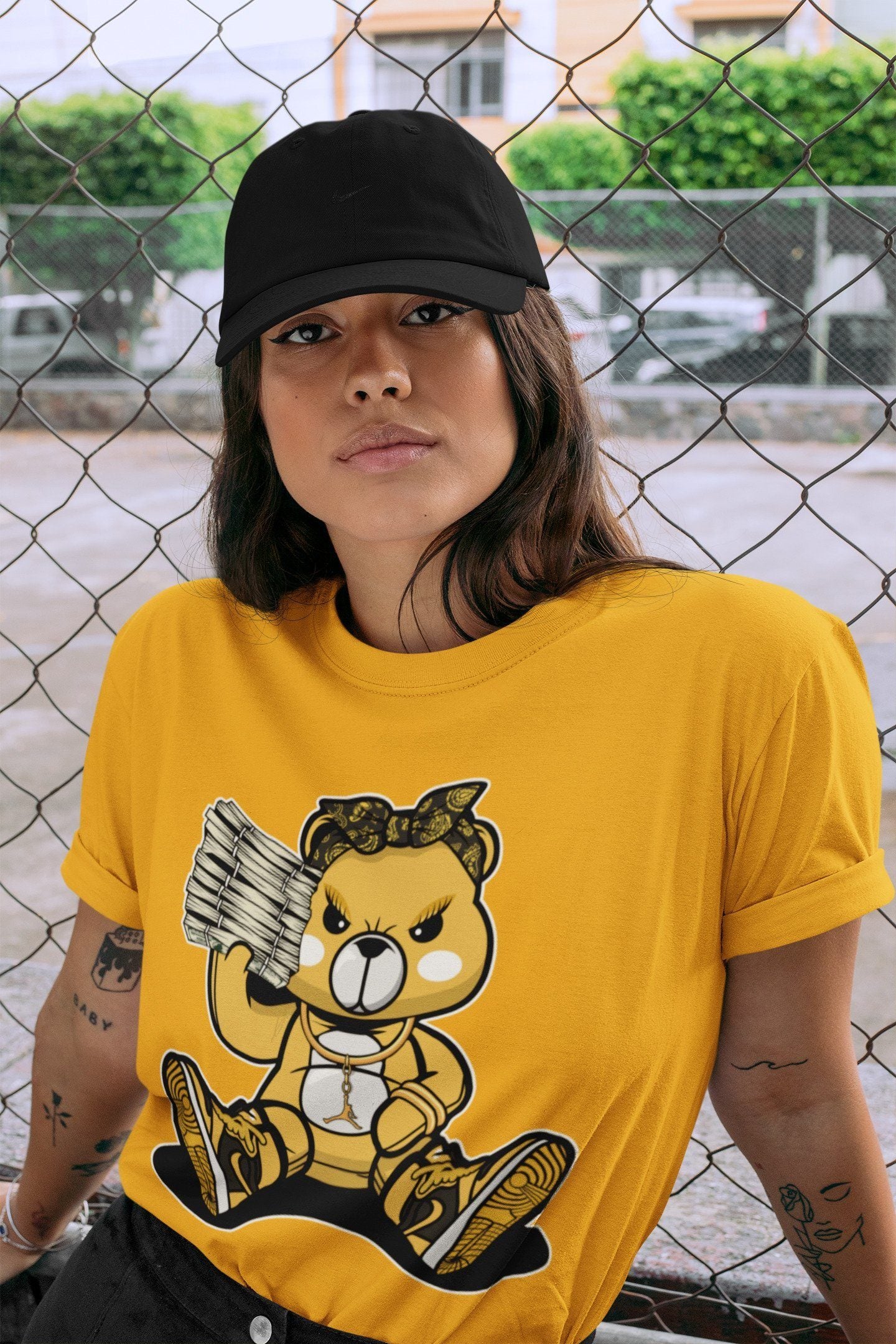 Bad Baby Bear Unisex Tops - Air Jordan 1 Pollen