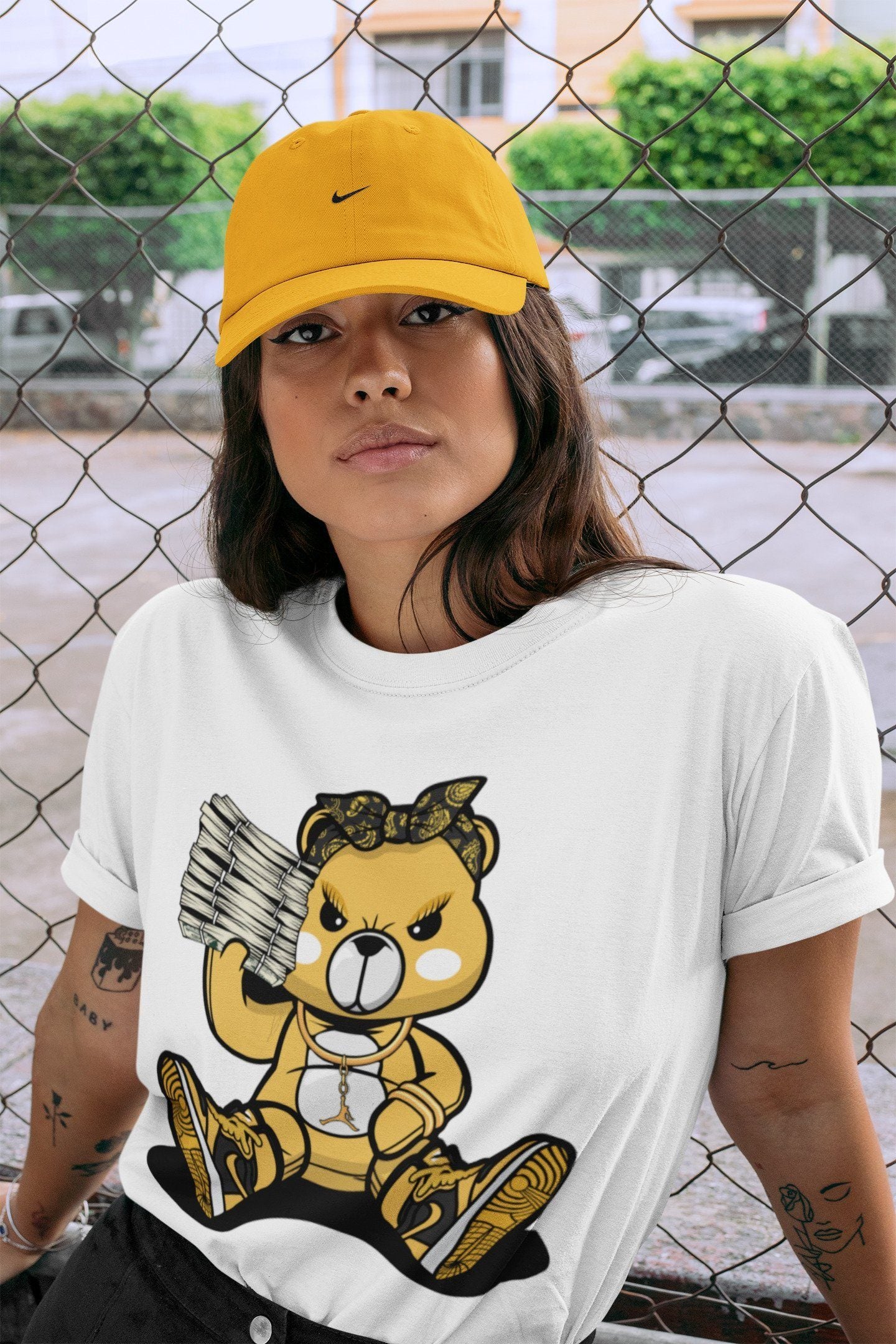Bad Baby Bear Unisex Tops - Air Jordan 1 Pollen
