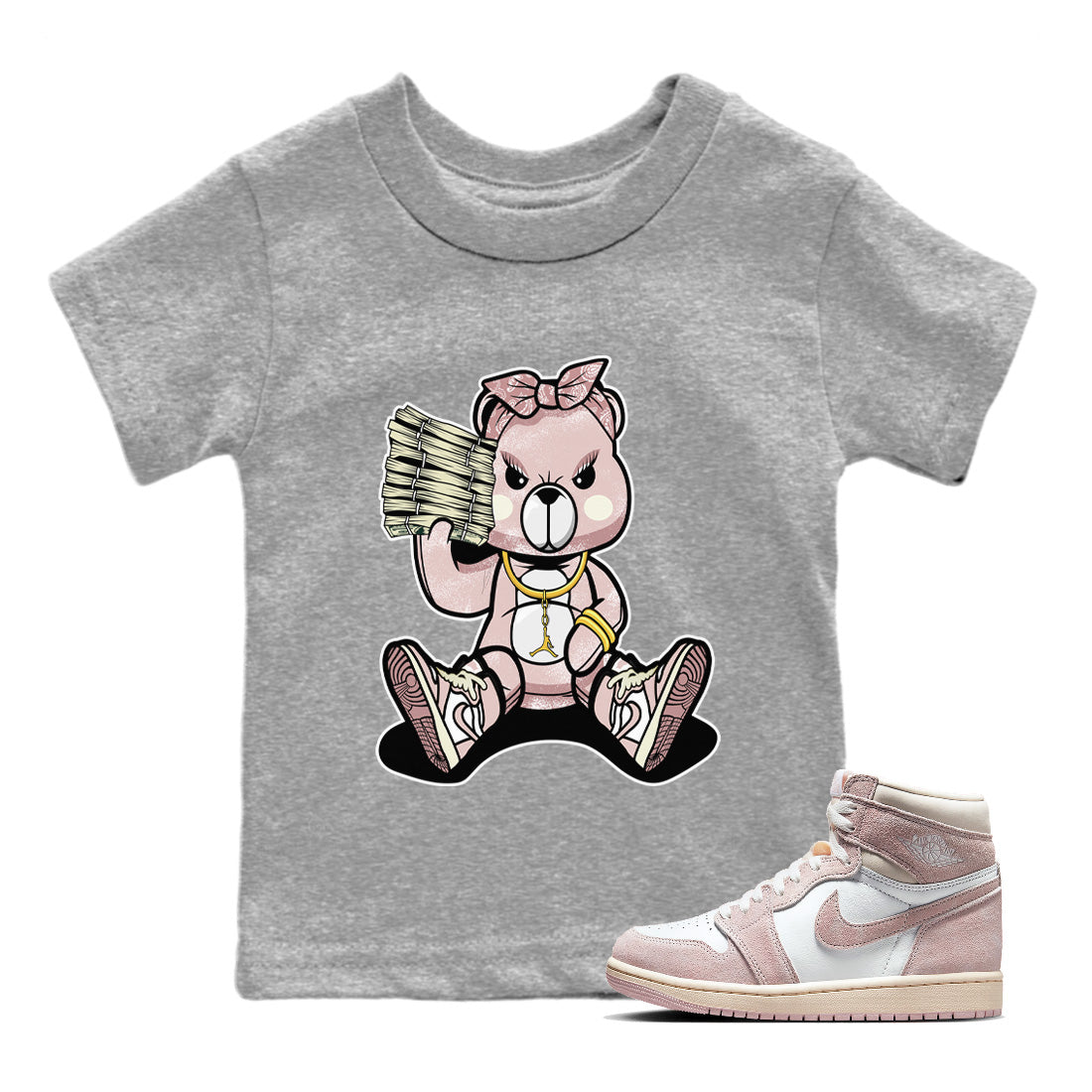 Bad Baby Bear Kids Tops - Air Jordan 1 Washed Pink