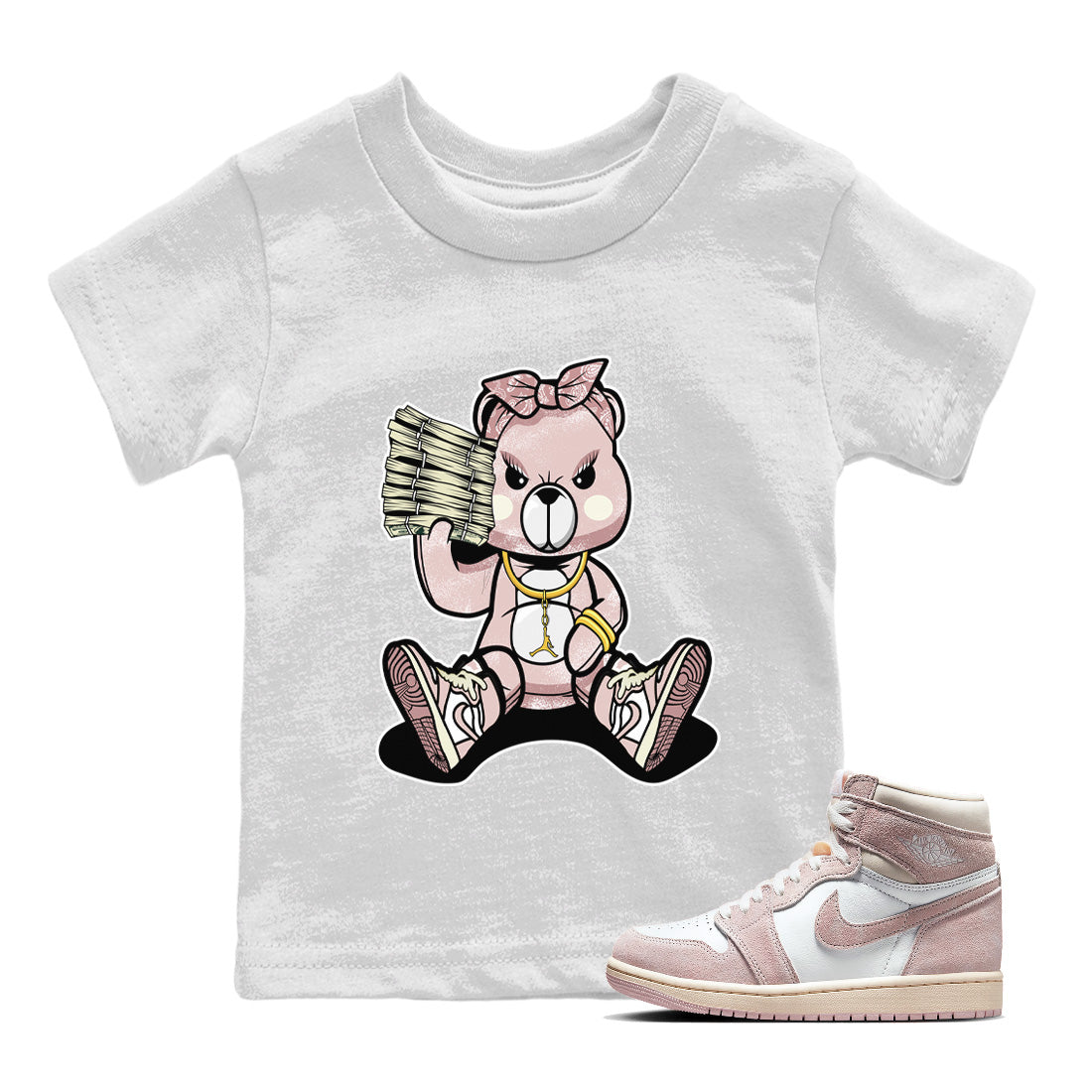 Bad Baby Bear Kids Tops - Air Jordan 1 Washed Pink