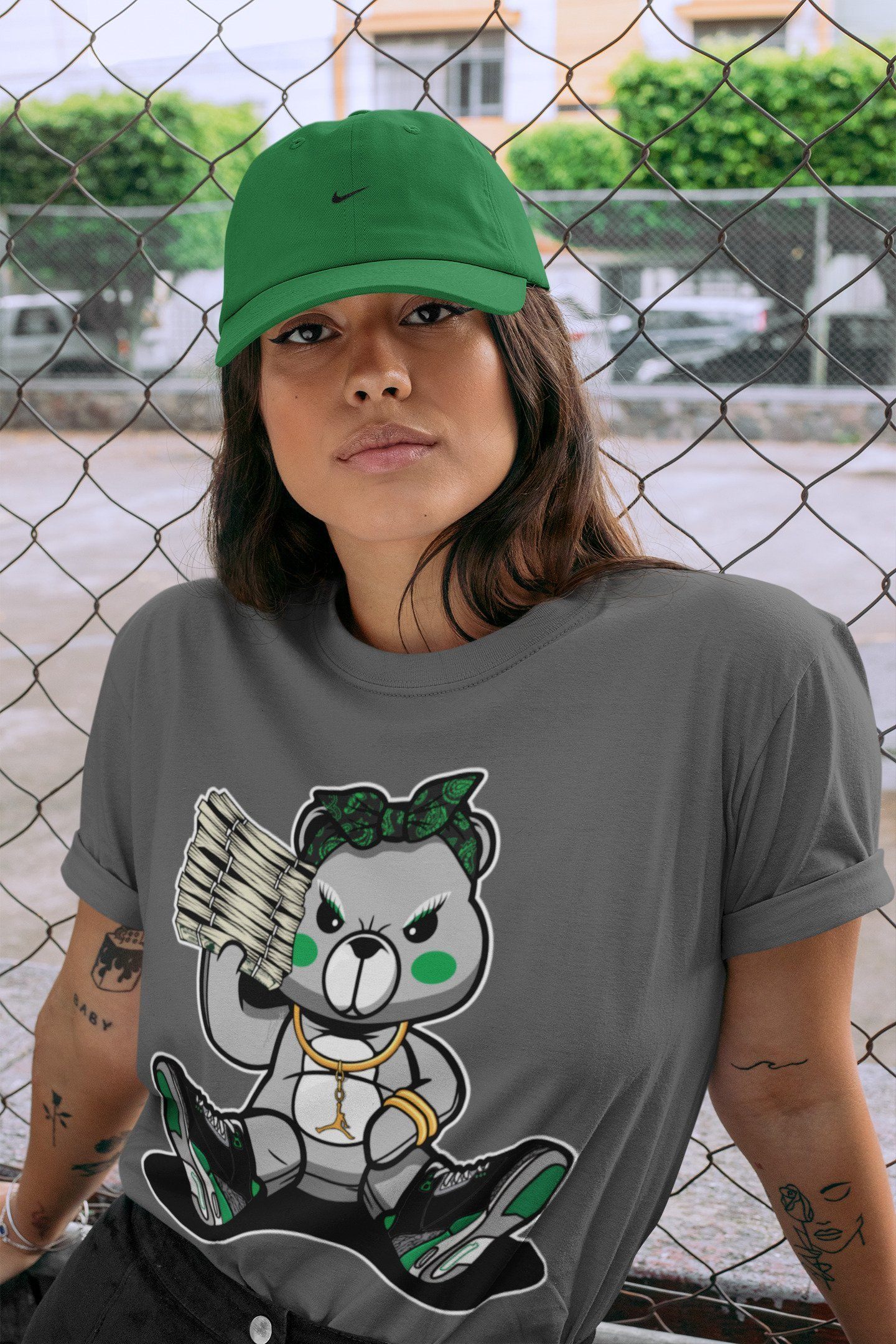 Bad Baby Bear Unisex Tops - Air Jordan 3 Pine Green