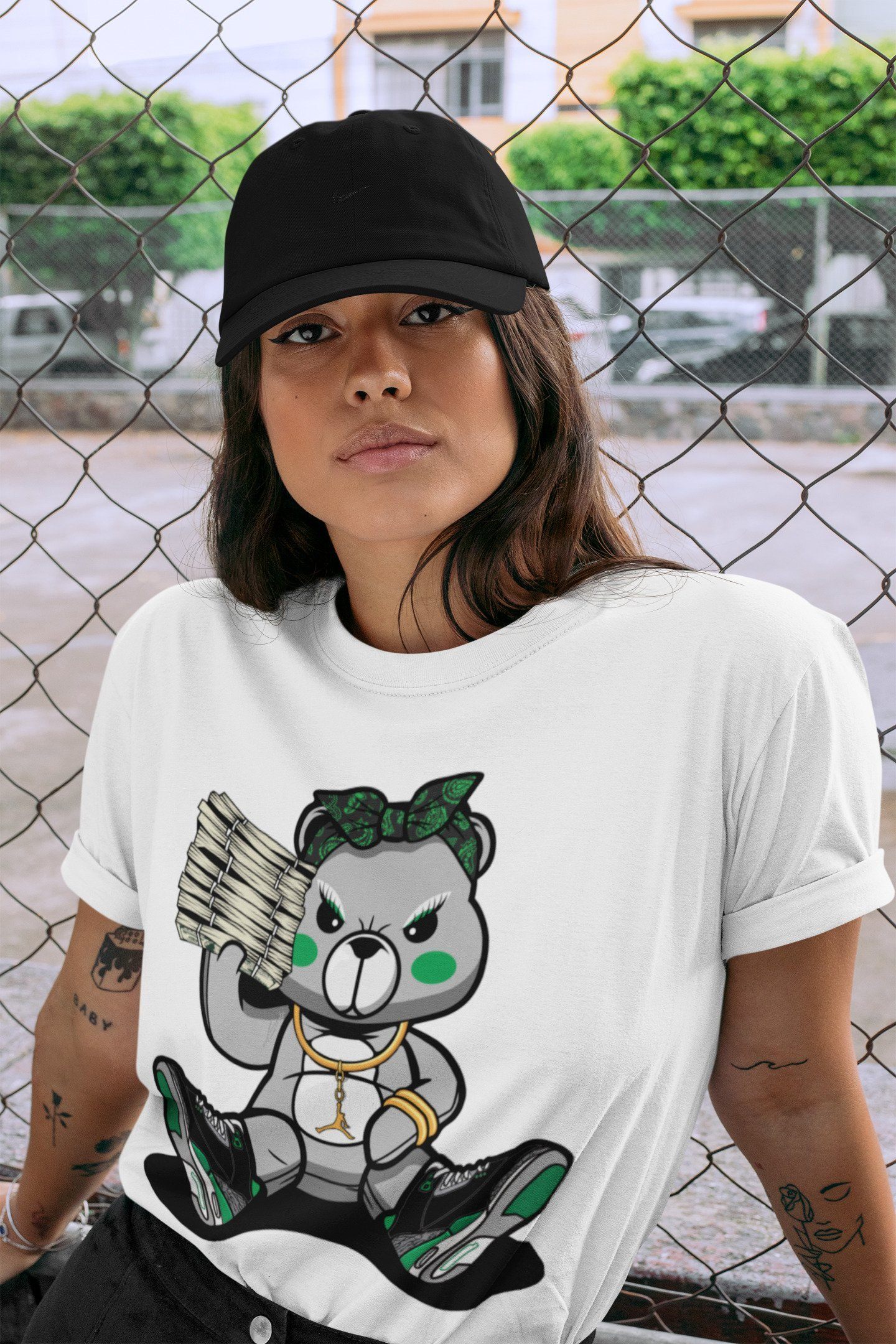 Bad Baby Bear Unisex Tops - Air Jordan 3 Pine Green