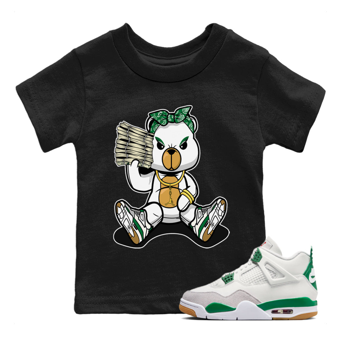 Bad Baby Bear Kids Tops - Air Jordan 4 Pine Green