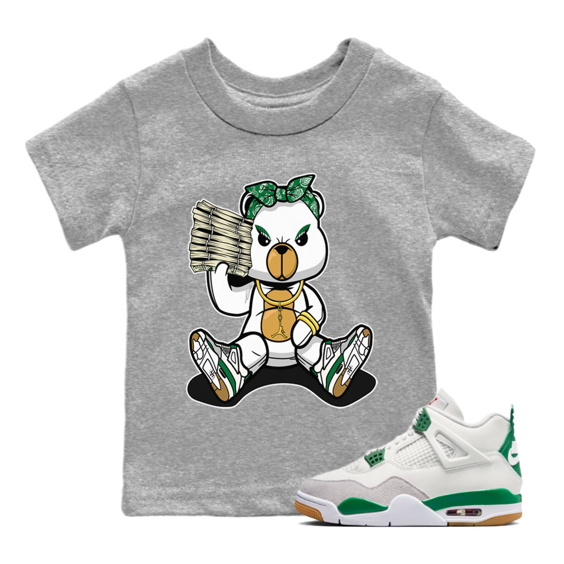 Bad Baby Bear Kids Tops - Air Jordan 4 Pine Green