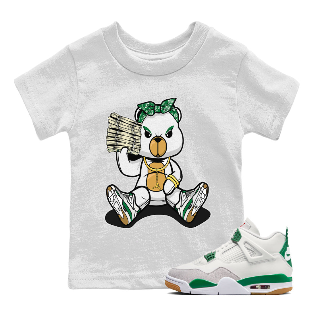 Bad Baby Bear Kids Tops - Air Jordan 4 Pine Green
