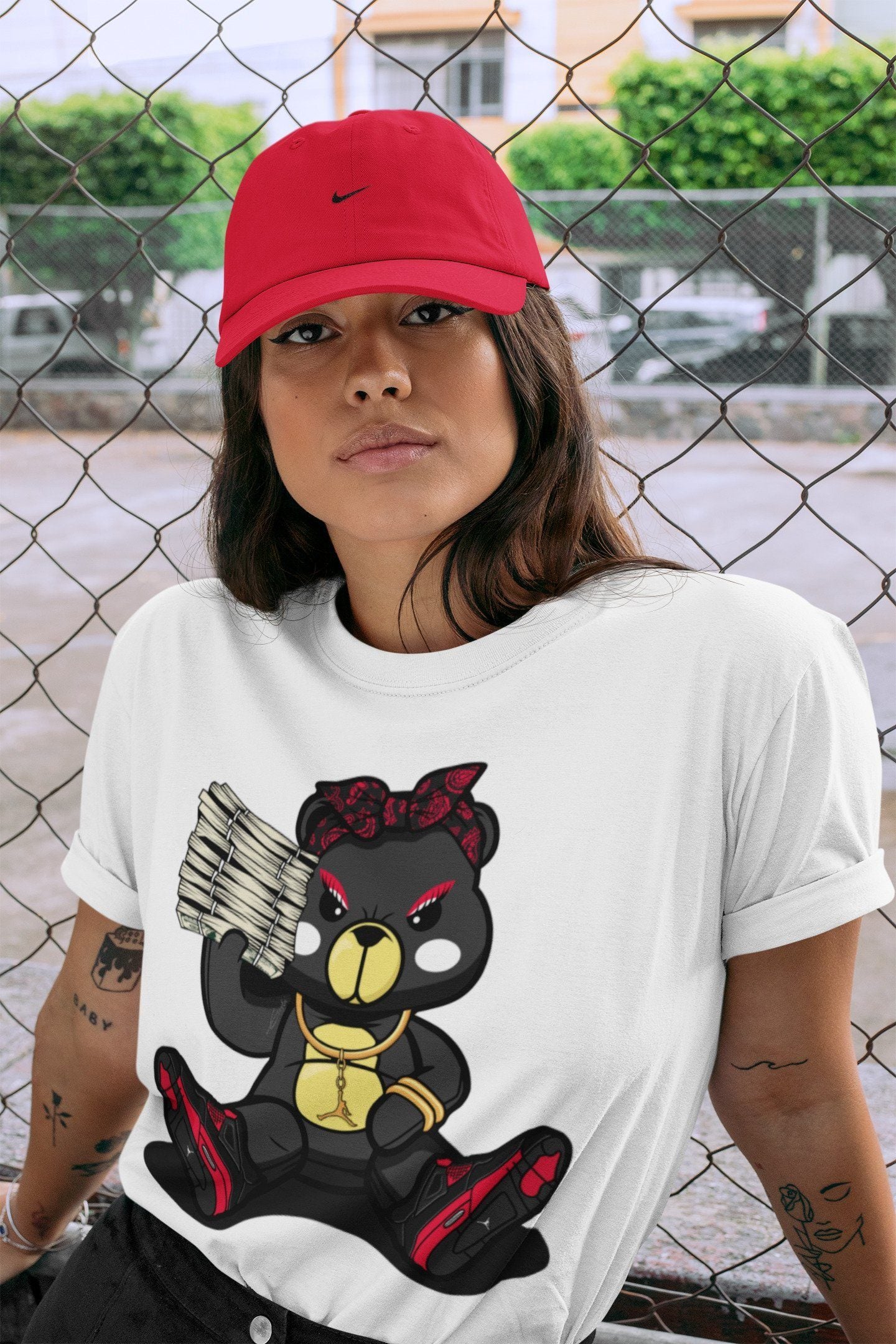 Bad Baby Bear Unisex Tops - Air Jordan 4 Red Thunder