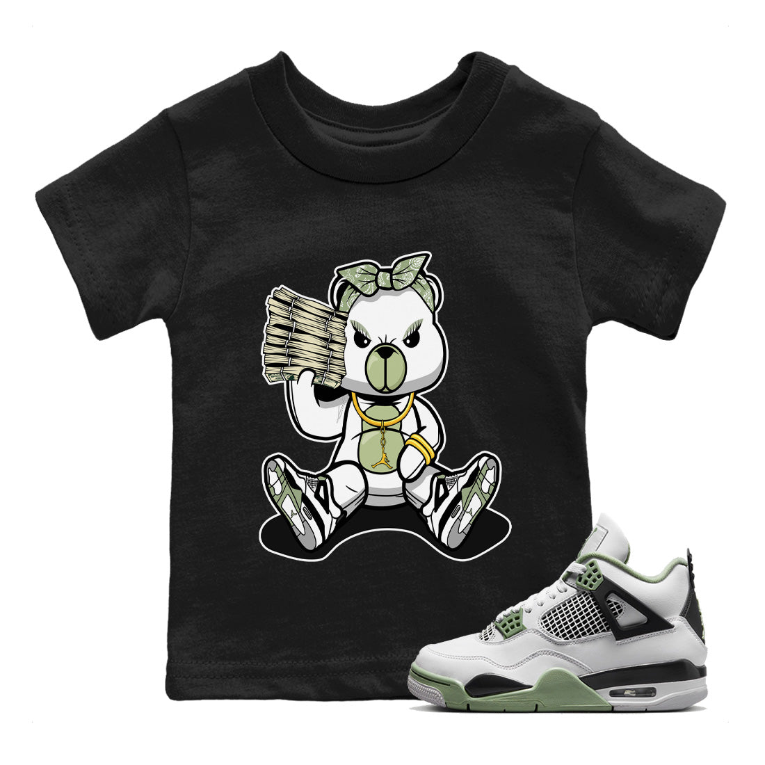 Bad Baby Bear Kids Tops - Air Jordan 4 Seafoam
