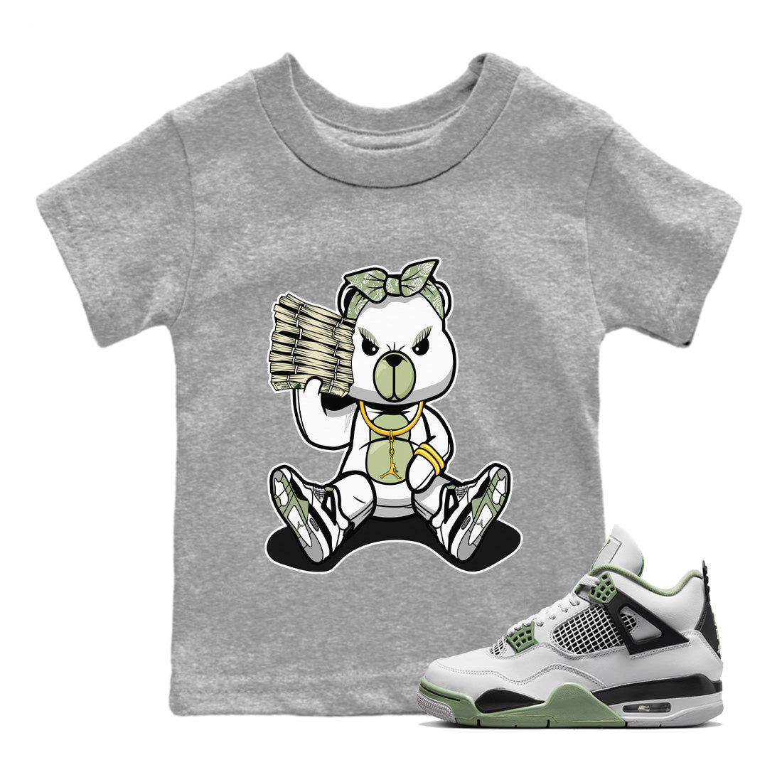 Bad Baby Bear Kids Tops - Air Jordan 4 Seafoam