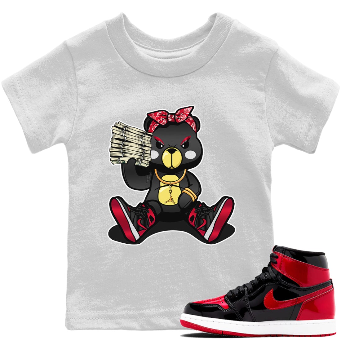 Bad Baby Bear Kids Tops - Air Jordan 1 Bred Patent