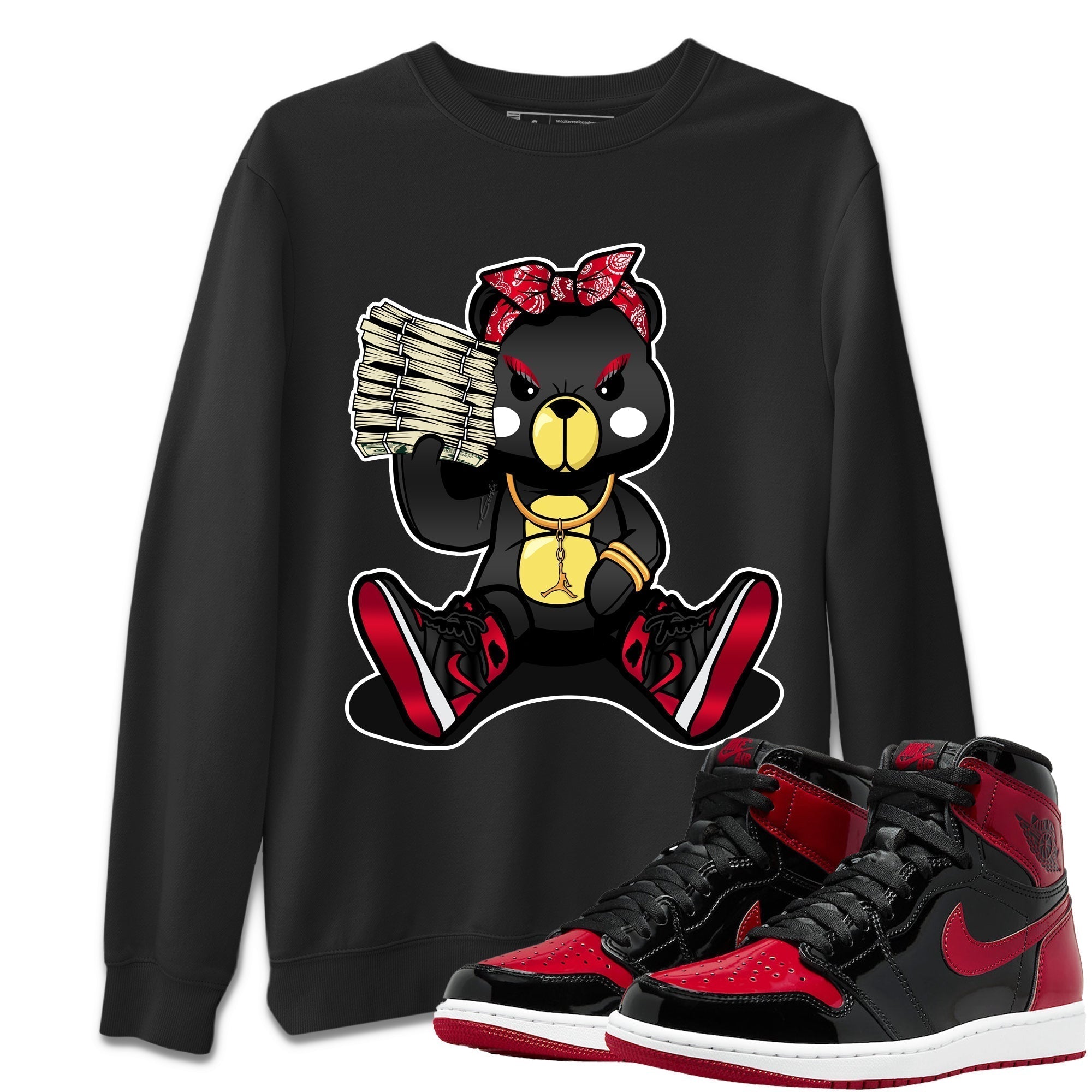 Bad Baby Bear Unisex Tops - Air Jordan 1 Bred Patent