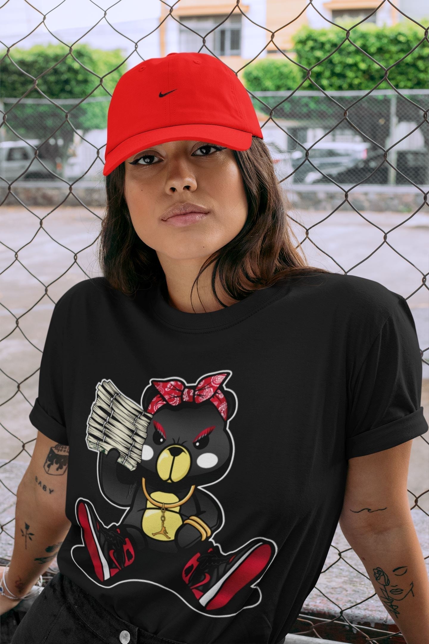 Bad Baby Bear Unisex Tops - Air Jordan 1 Bred Patent