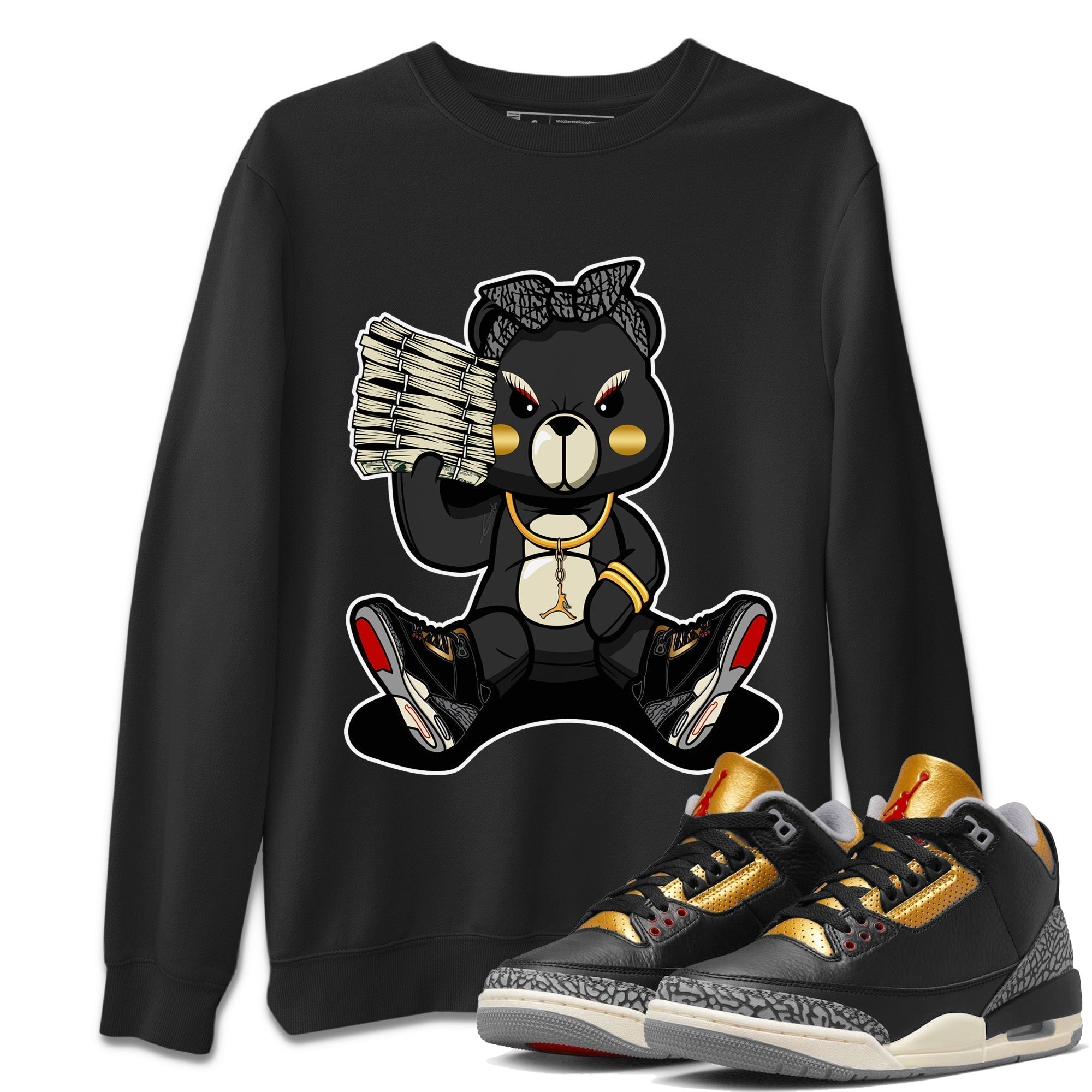 Bad Baby Bear Unisex Tops - Air Jordan 3 Black Gold