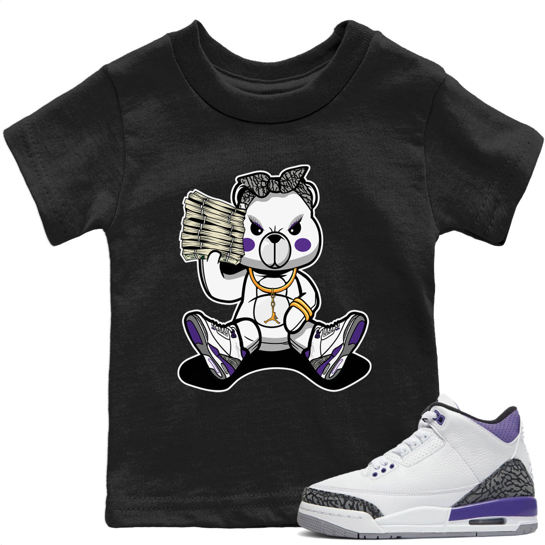 Bad Baby Bear Kids Tops - Air Jordan 3 Dark Iris