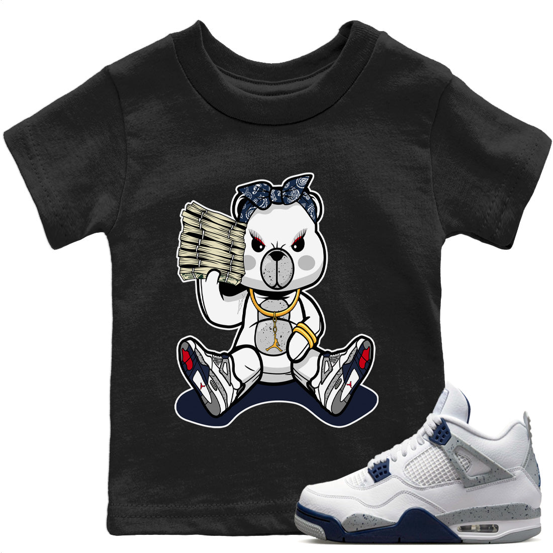 Bad Baby Bear Kids Tops - Air Jordan 4 Midnight Navy