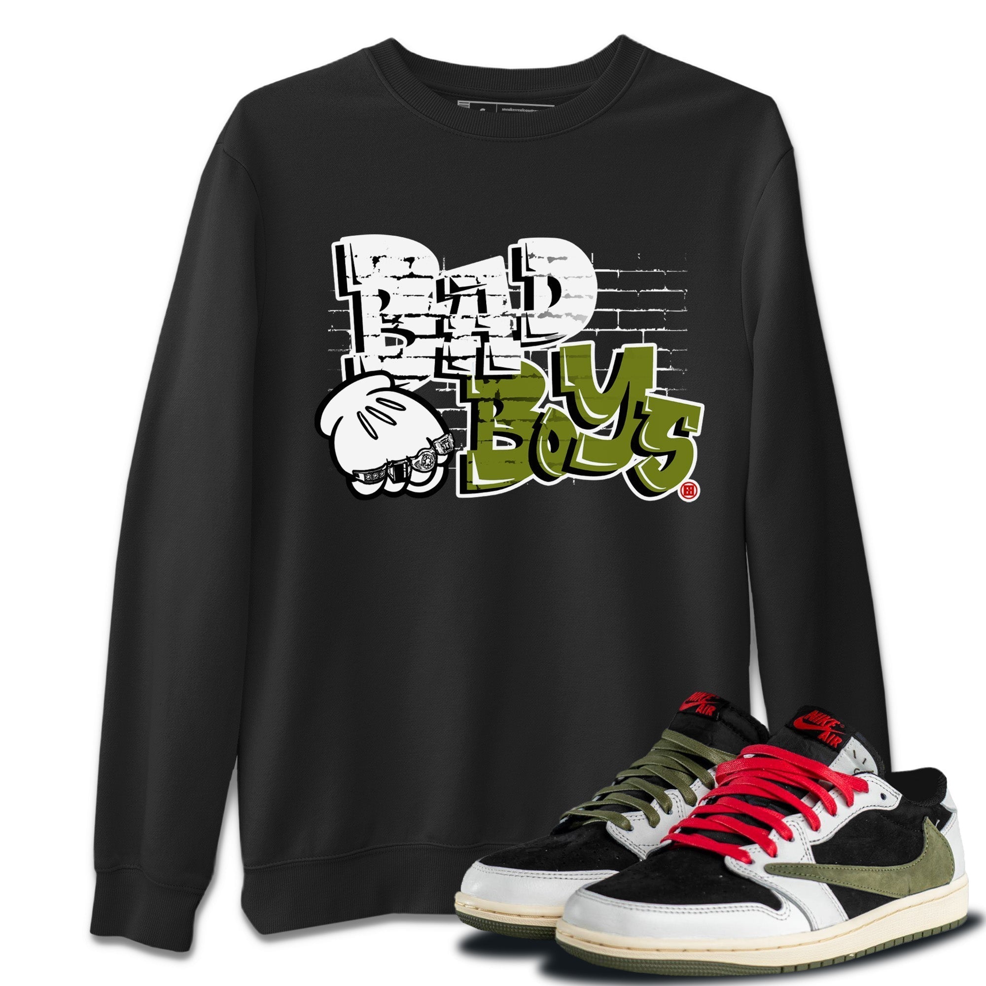 Bad Boys Unisex Tops - Air Jordan 1 Travis Scott Olive