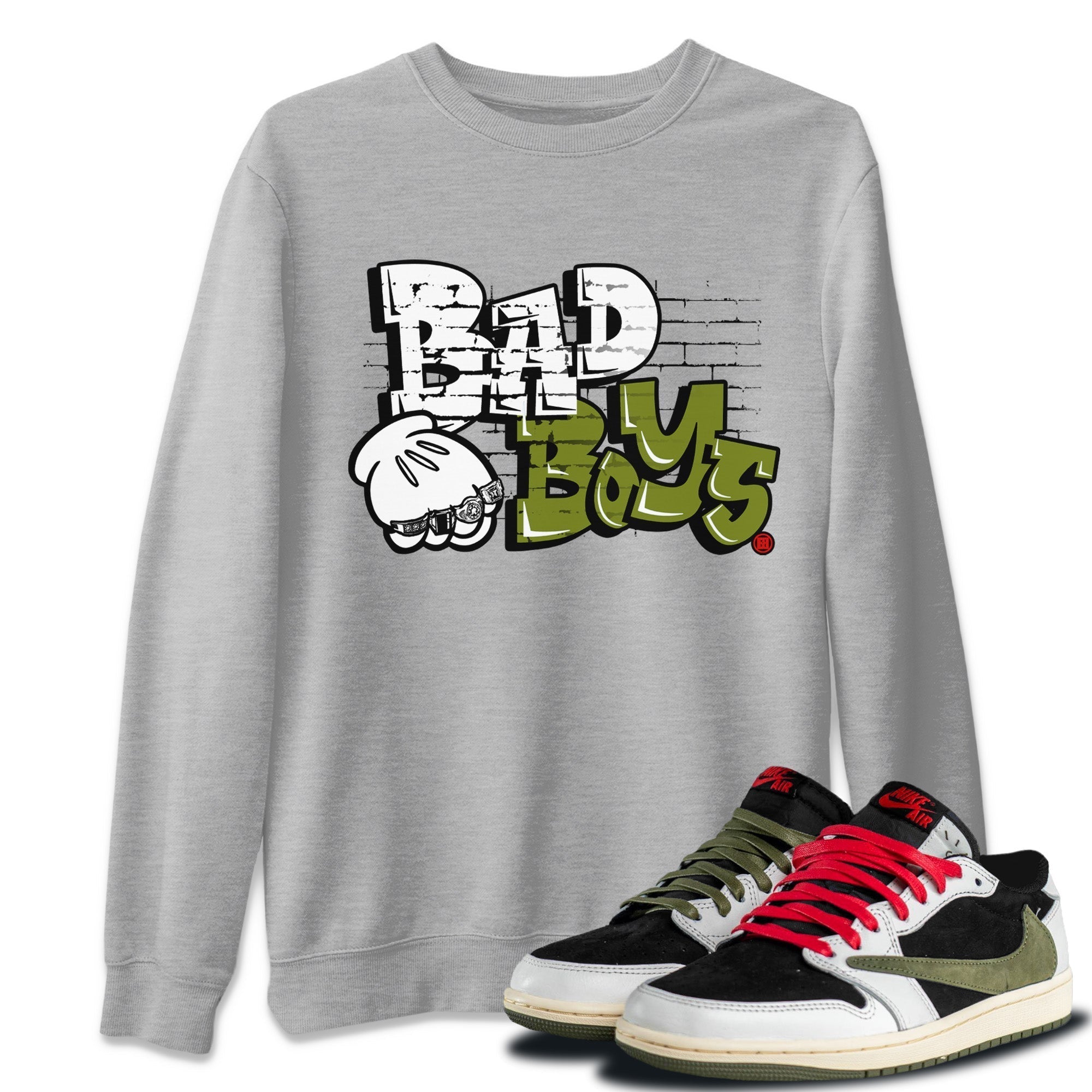 Bad Boys Unisex Tops - Air Jordan 1 Travis Scott Olive