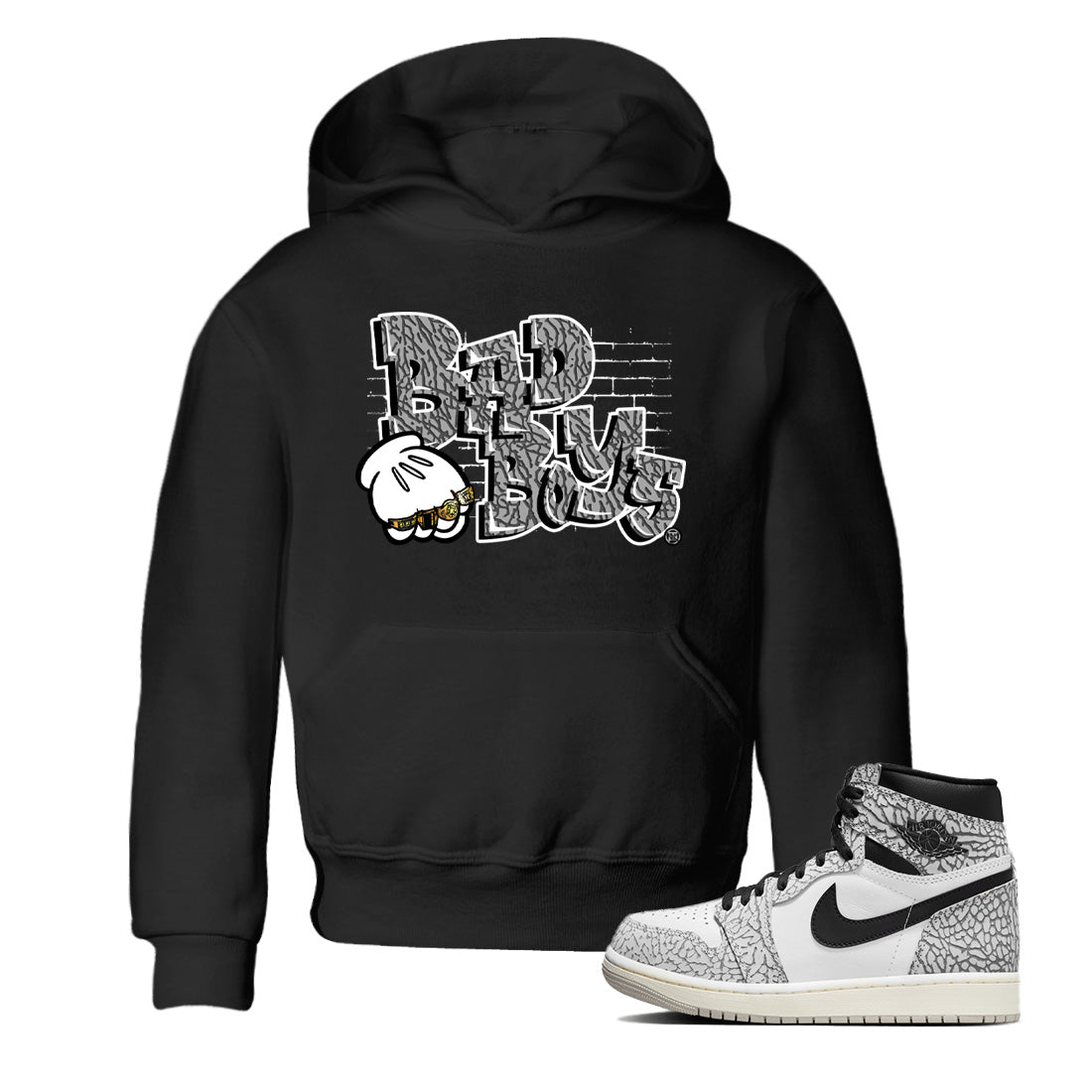 Bad Boys Kids Tops - Air Jordan 1 White Cement