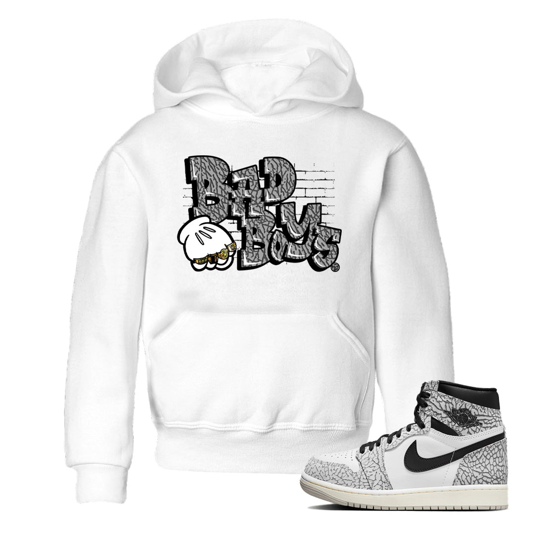Bad Boys Kids Tops - Air Jordan 1 White Cement