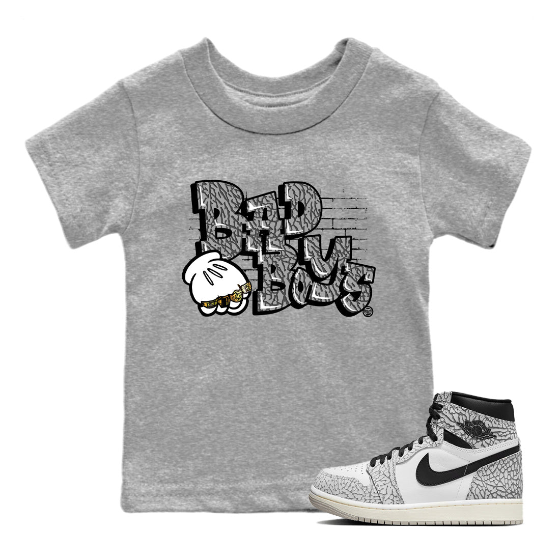 Bad Boys Kids Tops - Air Jordan 1 White Cement