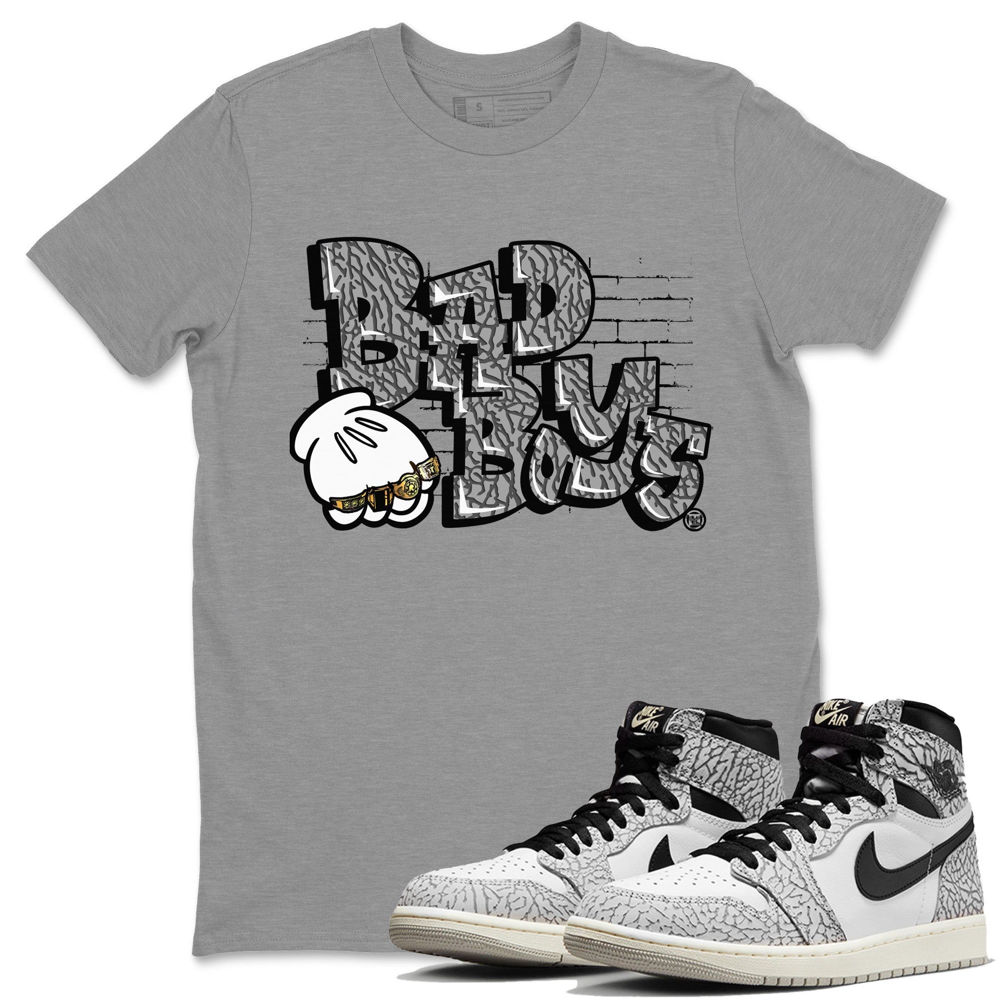 Bad Boys Unisex Tops - Air Jordan 1 White Cement