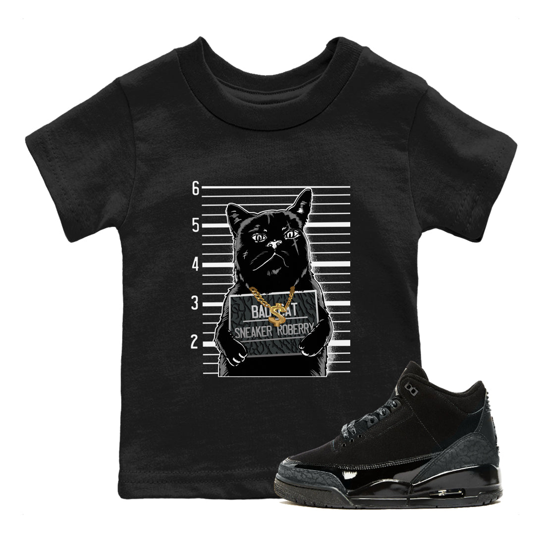 Bad Cat snkmatch Tees Kids - Air Jordan 3 Black Cat