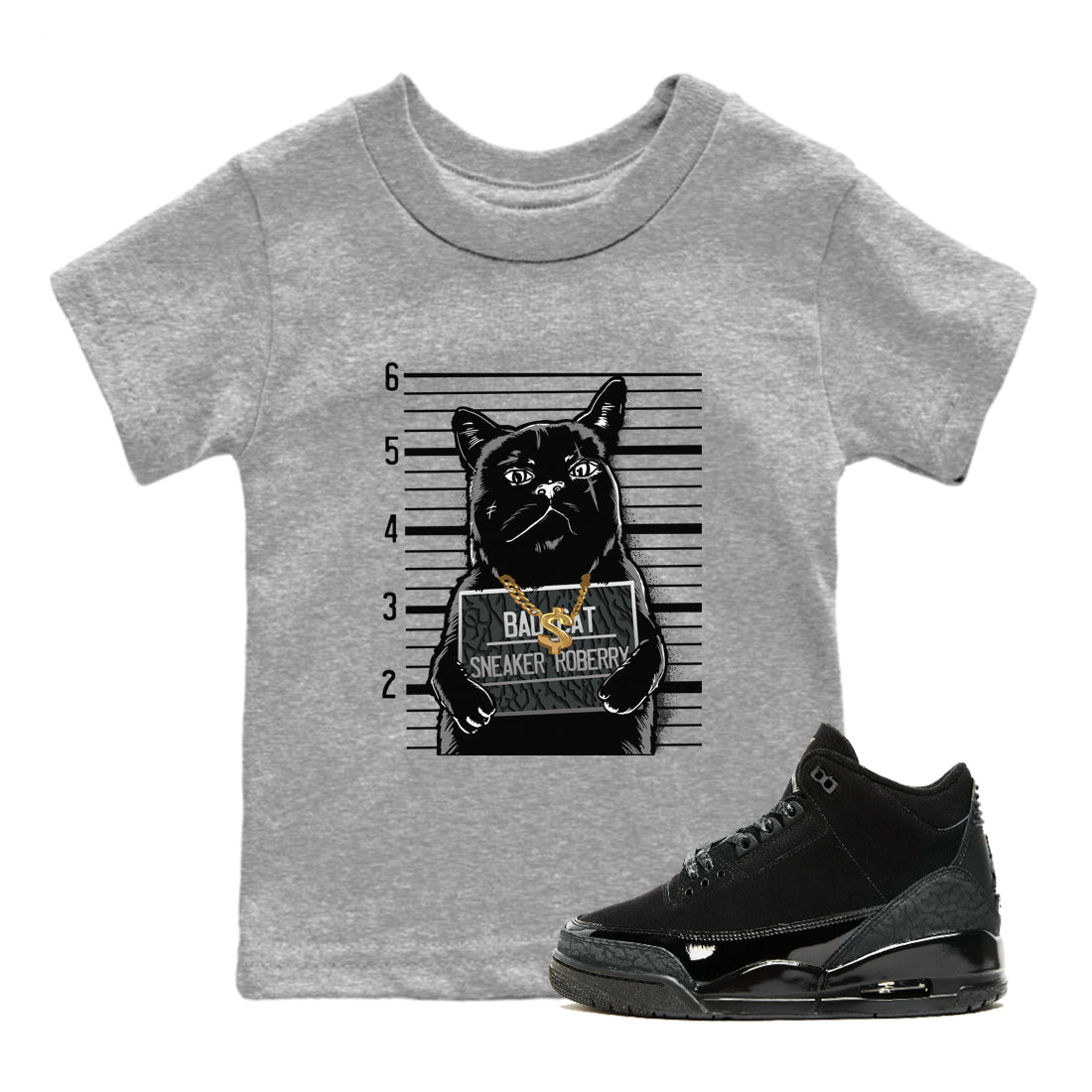 Bad Cat snkmatch Tees Kids - Air Jordan 3 Black Cat