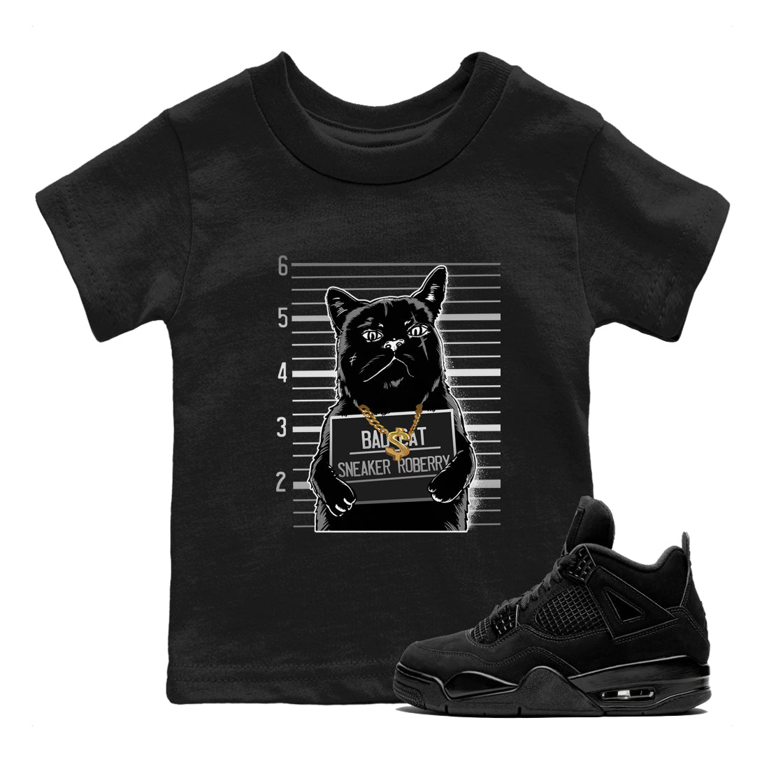 Bad Cat snkmatch Tees Kids - Air Jordan 4 Black Cat