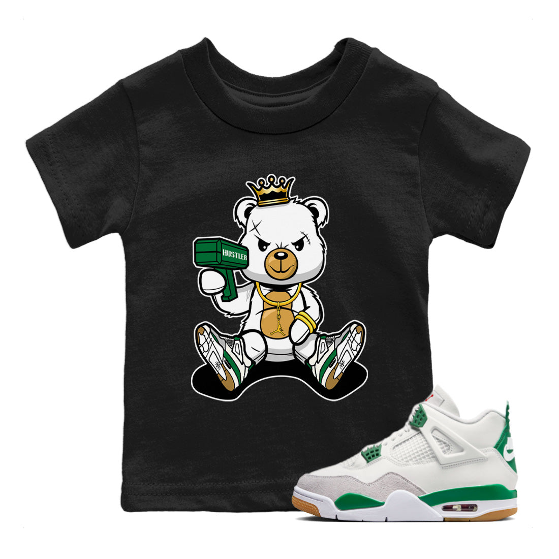 Bad King Baby Bear Kids Tops - Air Jordan 4 Pine Green SB
