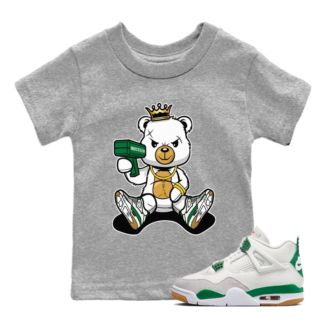 Bad King Baby Bear Kids Tops - Air Jordan 4 Pine Green