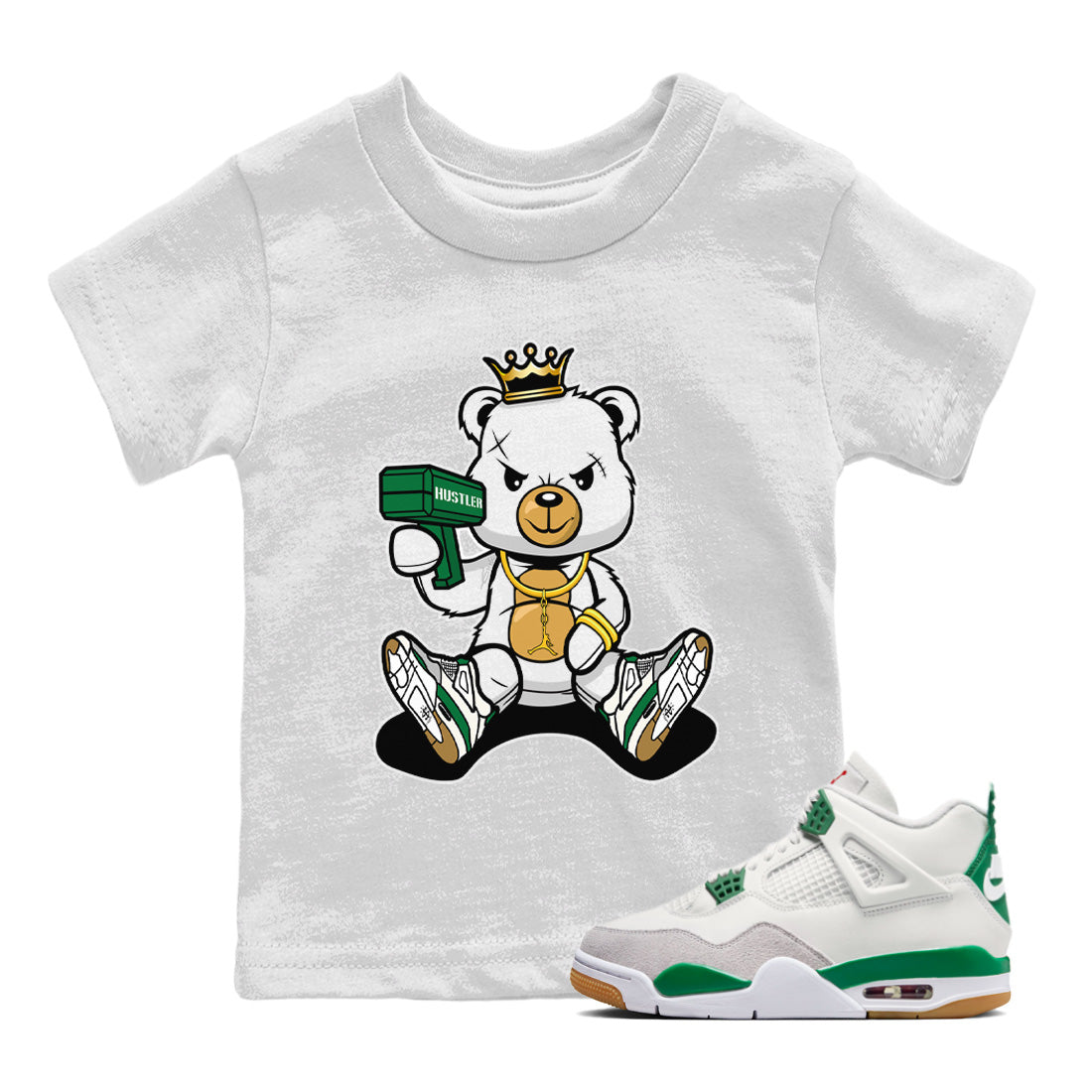 Bad King Baby Bear Kids Tops - Air Jordan 4 Pine Green SB
