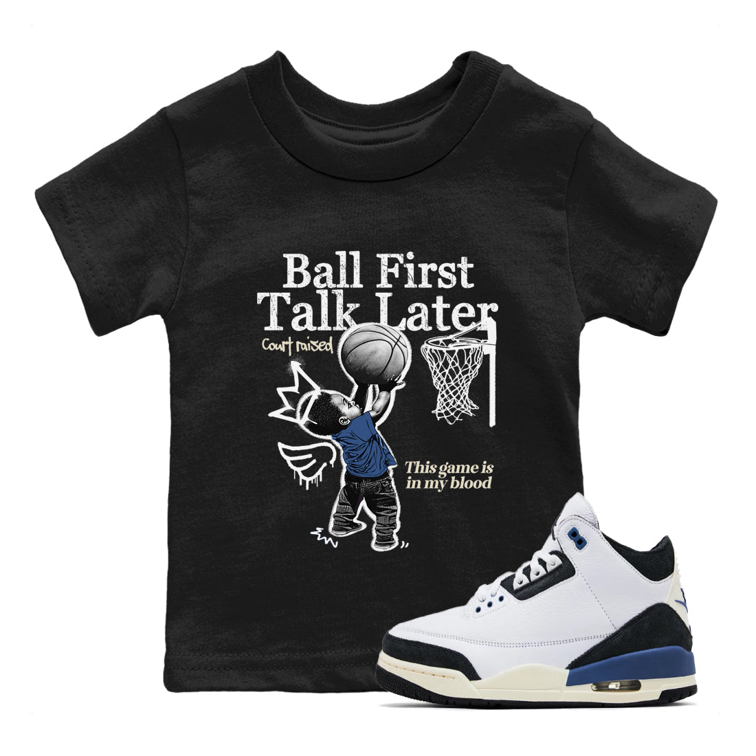 Ball First Talk Later snkmatch Tees Kids - Air Jordan 3 A Ma Maniere x Diffused Blue