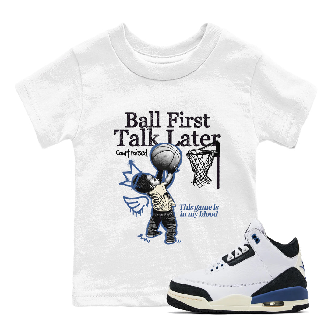 Ball First Talk Later snkmatch Tees Kids - Air Jordan 3 A Ma Maniere x Diffused Blue