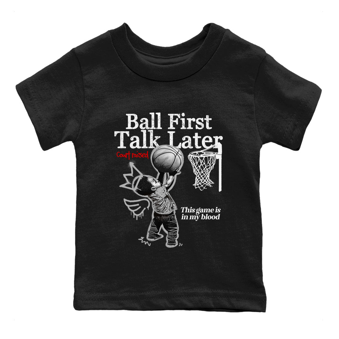 Ball First Talk Later snkmatch Tees Kids - Air Jordan 4 White Cement