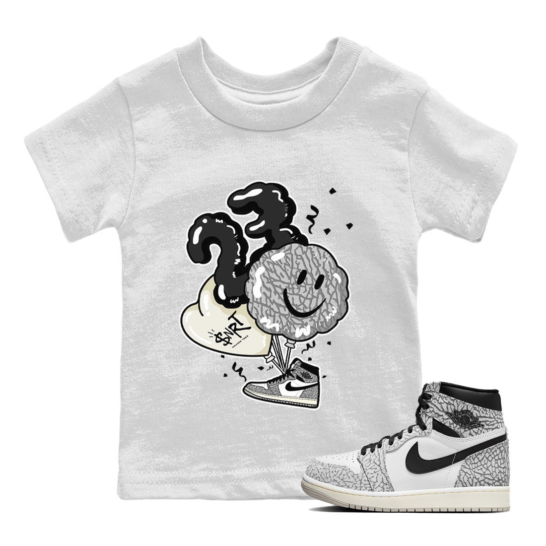 Balloon Kids Tops - Air Jordan 1 White Cement