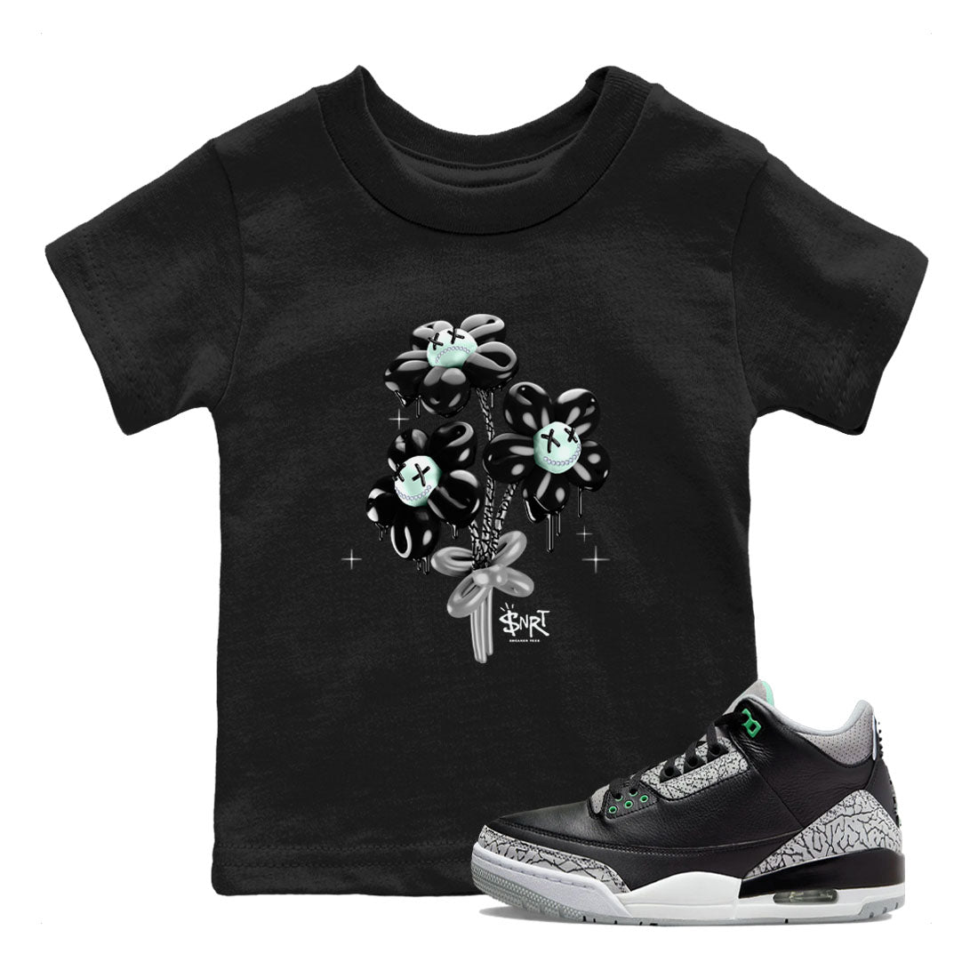 Balloon Bouquet snkmatch Tees Kids - Air Jordan 3 Green Glow