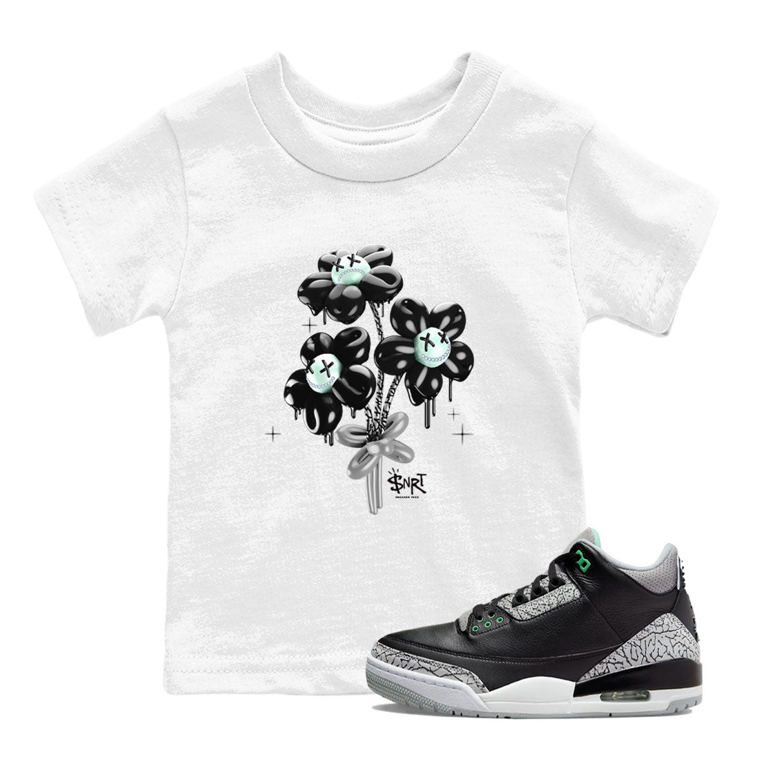 Balloon Bouquet snkmatch Tees Kids - Air Jordan 3 Green Glow