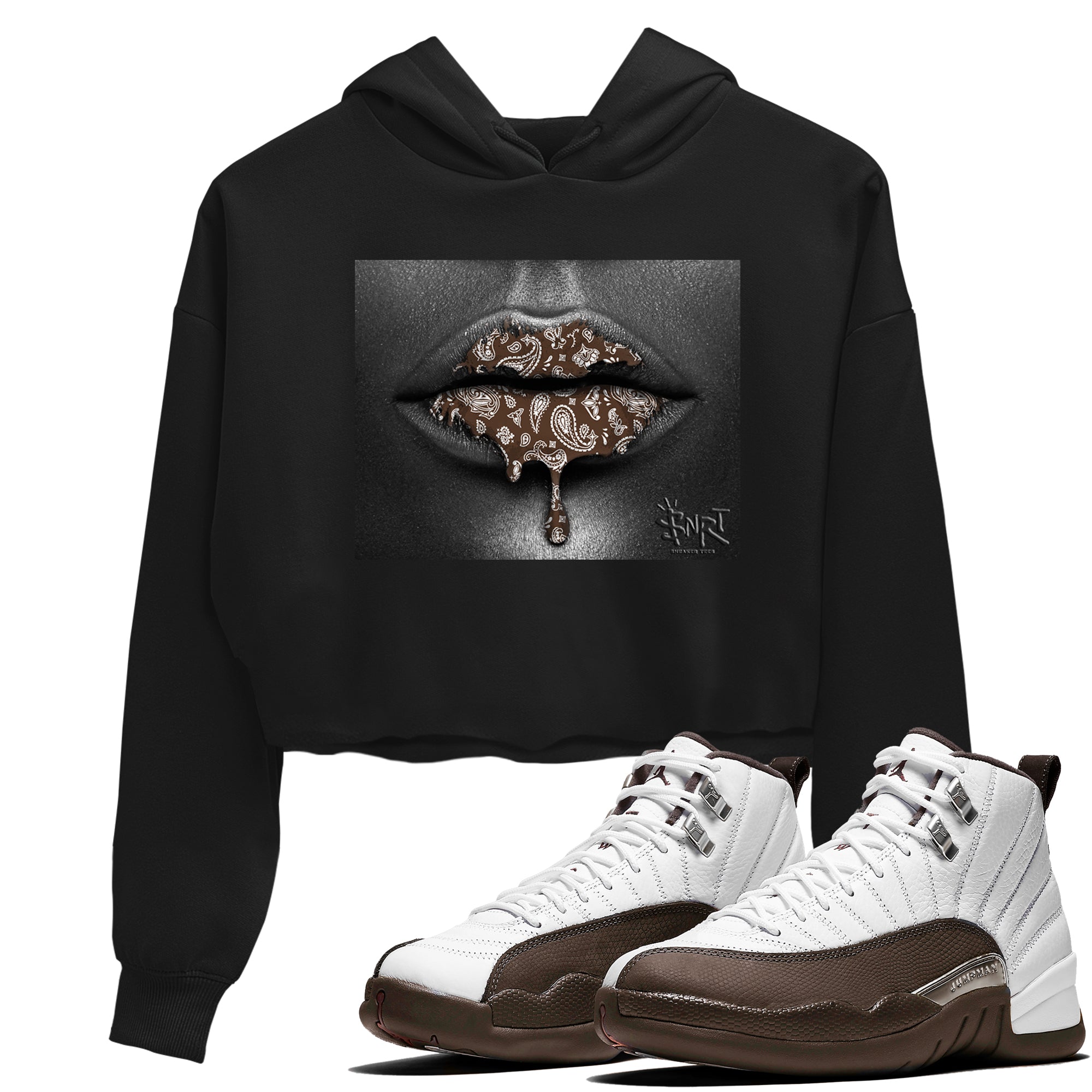 Bandana Lips snkmatch Women's Top - Air Jordan 12 Baroque Brown